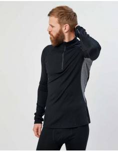 Long sleeves pure merino wool men Zip Polo dark grey