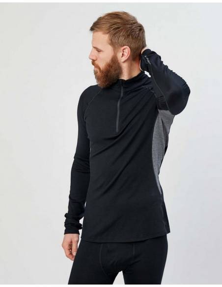 maillot col ZIP homme hiver pure laine mérinos Zip col protecteur noir et gris