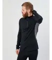 Polo  homme manche longue sport laine mérinos Zip col protecteur noir