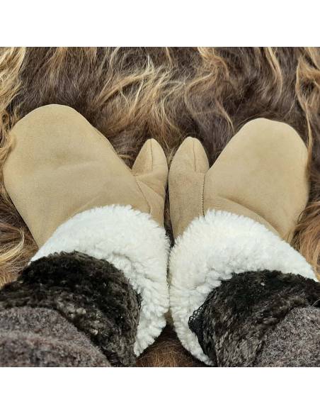 Moufles Femme en peau d'agneau retournée MOAKA BEIGE