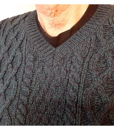 Men's Irish jumper pure merino wool warm V-neck large knit twists
