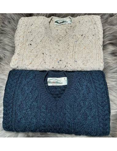 Men's Irish jumper pure merino wool warm V-neck large knit twists