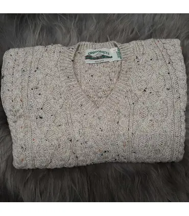 Men's Irish jumper pure merino wool warm V-neck large knit twists