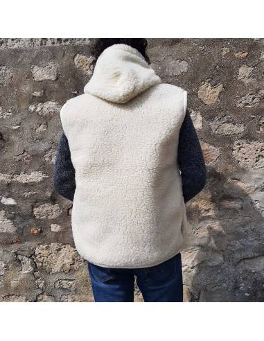 Waistcoat sleevesless pure wool with ZIP and hood