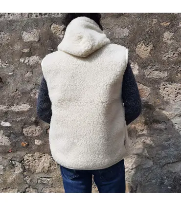 Waistcoat sleevesless pure wool with ZIP and hood