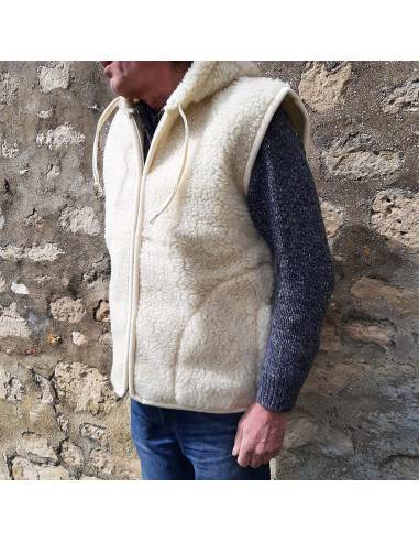 Chaqueta de lana pura sin mangas con cremallera y Capucha