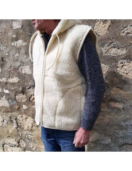 Chaqueta de lana pura sin mangas con cremallera y Capucha