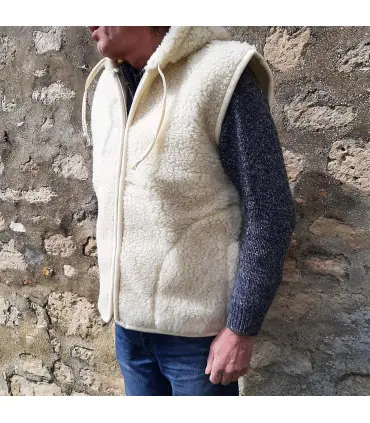 Chaqueta de lana pura sin mangas con cremallera y Capucha