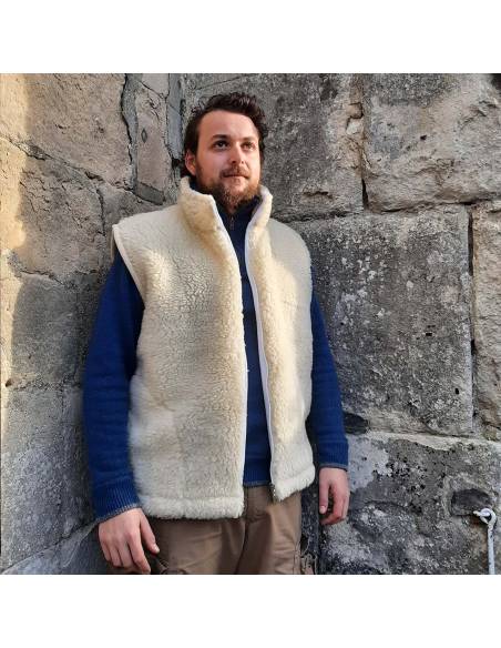 Gilet pure laine écru avec col fermeture ZIP