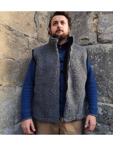 Gilet chaud homme pure laine gris col ZIP
