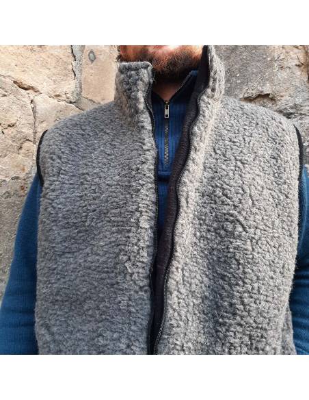 Gilet chaud homme pure laine gris col ZIP