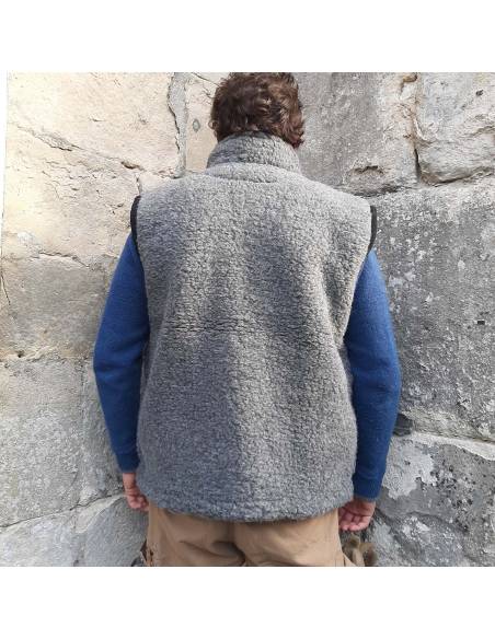 Gilet berger chaud homme pure laine gris col ZIP