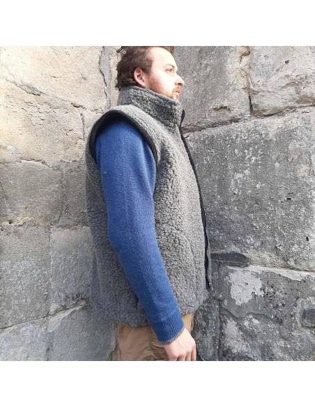 Gilet hiver homme pure laine gris col ZIP