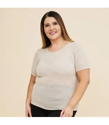 Camisa de seda y lana de manga corta de las mujeres