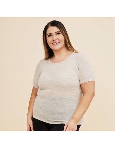 women's Shirt Wool and Silk short sleeves round neck black or off-white