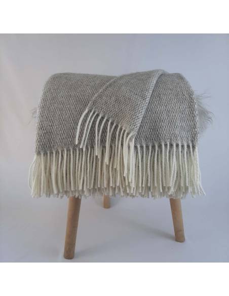 Plaid chaud motifs couture en pure laine BEIGE