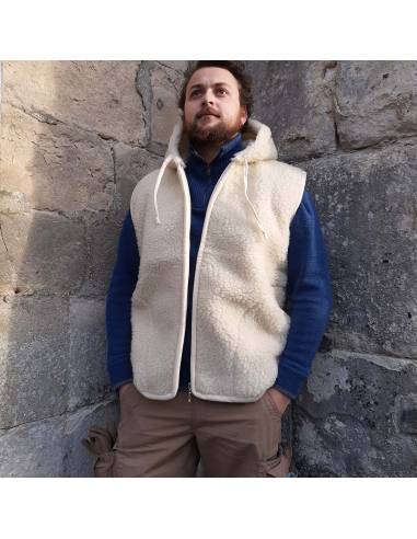 Waistcoat sleevesless pure wool with ZIP and hood