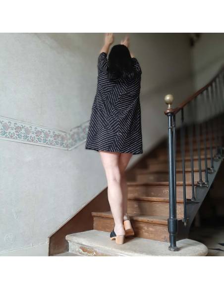 Robe tunique femme rayée Noir et Blanc coton et modal