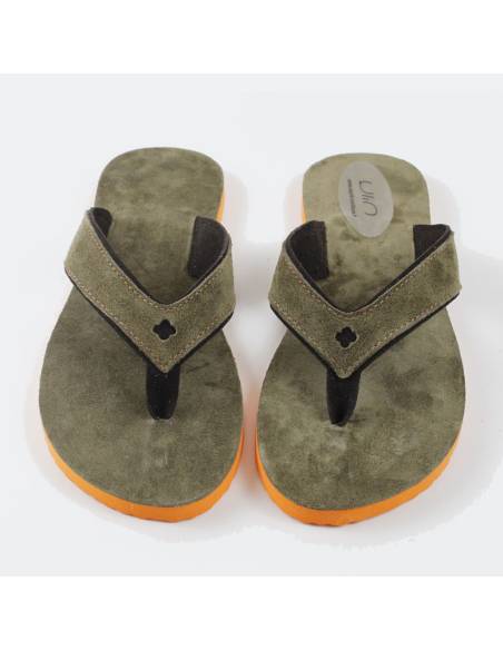 Tong  sandale basse femme et homme en nubuck kaki