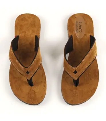 Tong femme et homme en cuir velours cognac