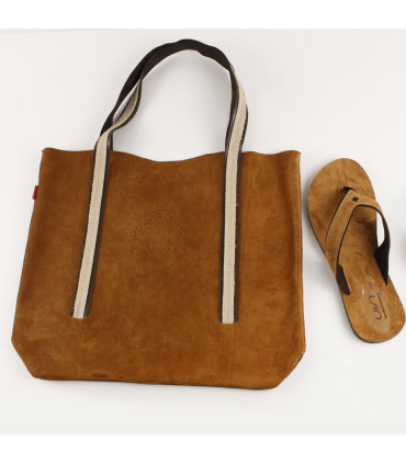 Genuine leather bag for women, cognac brown