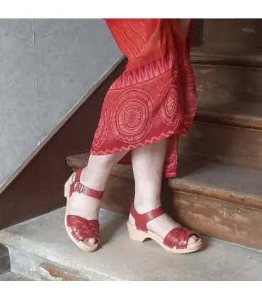 Schwedische Holz Sandalen geflochtenem Leder fur Damen