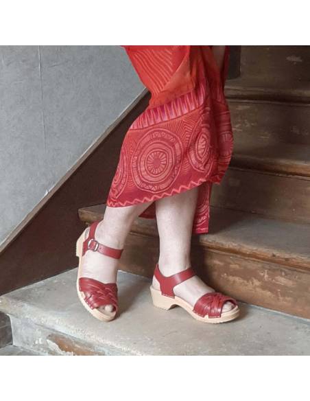 Swedish wooden Sandals braided vegetal leather for woman
