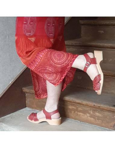 Schwedische Holz Sandalen geflochtenem Leder fur Damen