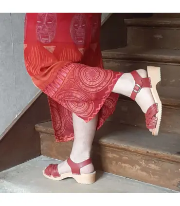 Schwedische Holz Sandalen geflochtenem Leder fur Damen
