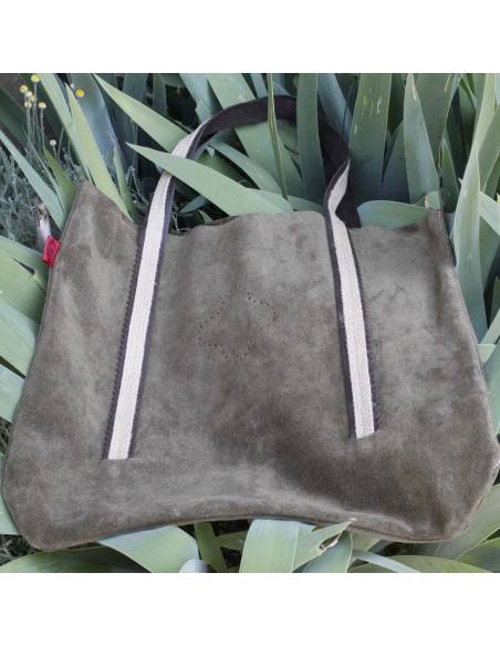 Sac Cabas Nubuck kaki VILNIUS anses corde et cuir