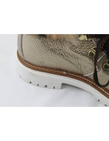 Boots femme en cuir métallisé fourrée mouton et col lapin léopard - Olang CORONA
