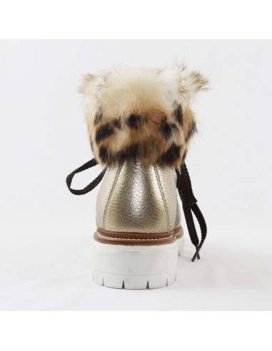 Boots femme en cuir métallisé doré  fourrée mouton et col lapin léopard - Olang CORONA