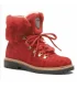 Warm boots for women in red crocodile leather and real rabbit collar