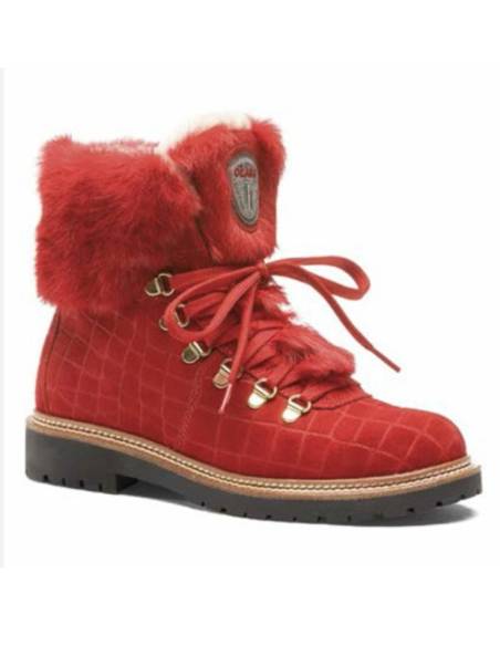 Warm ankle boots in crocodile-print suede with rabbit collar- Olang Imperial