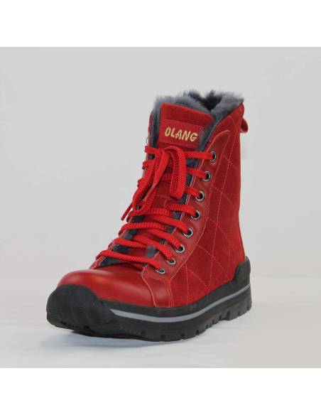 Bottes chaudes pour femme en cuir hydro-suède rouge et fourré en laine véritable