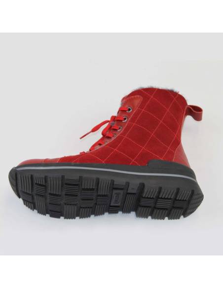 Bottes chaudes pour femme en cuir hydro-suède rouge et fourré en laine véritable