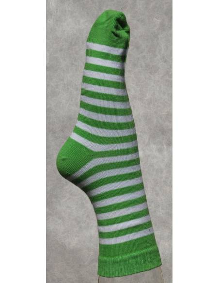 chaussettes rayées vert blanc 75% coton