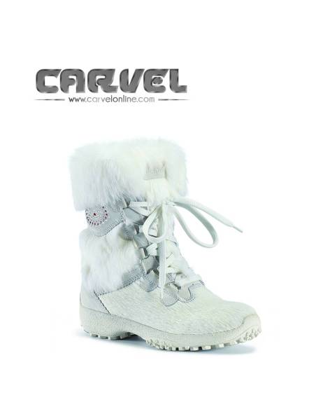 Bottes Olang femme fourrure BLANC et cuir de vache et fourrure lapin - Morgana