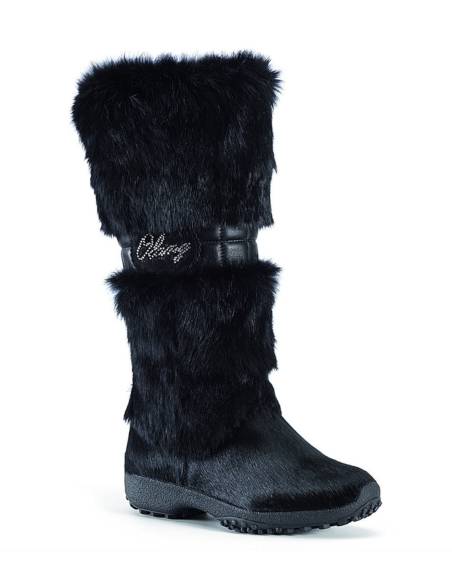 Warme, knöchelhohe Stiefel für Frauen aus Rindsleder und Kaninchenhaar