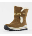 Warm women's winter boots in brown suede leather with pure wool lining