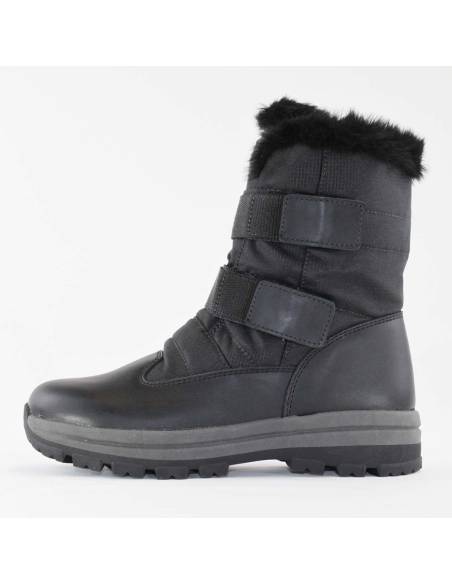 Botas de mujer cálidas de piel plena flor negra y cuello de tejido de camuflaje