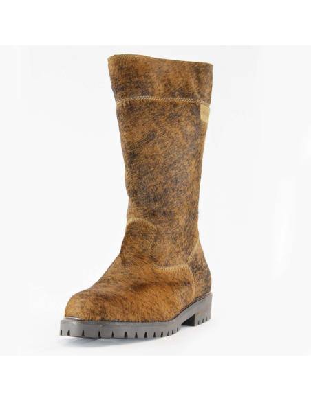 Botas de invierno cálidas de piel de vacuno marrón para mujer