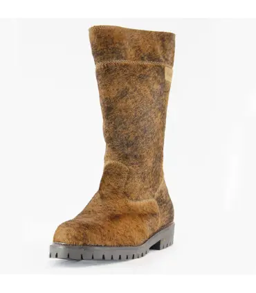 Bottes mi-mollet chaudes d'hiver pour femmes en peau de vache brune