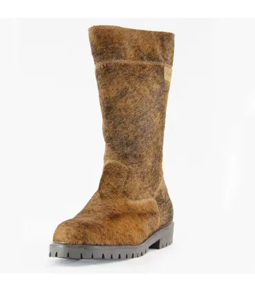 Women's warm brown cowhide mid-calf winter boots