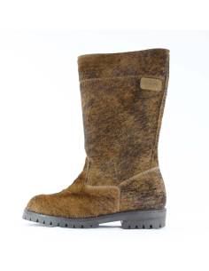 Women's warm brown cowhide mid-calf winter boots 2