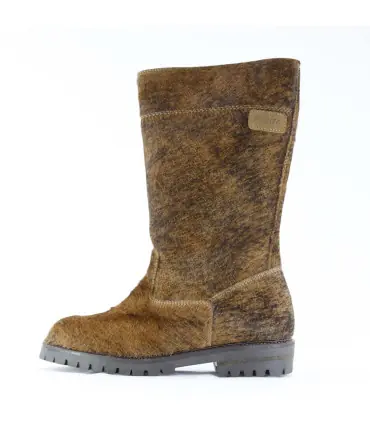 Bottes mi-mollet chaudes d'hiver pour femmes en peau de vache brune