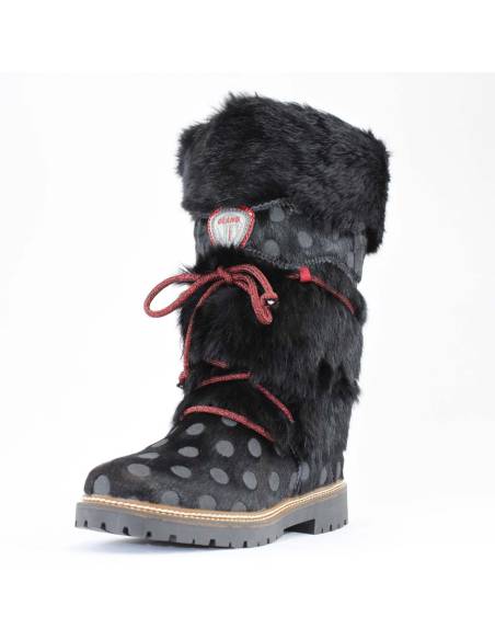 Botas altas de invierno para mujer con parte superior de piel de conejo y pelo de vaca negro