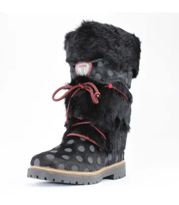 Women's high winter boots with rabbit fur and black cowhair uppers