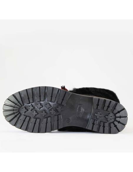 Botas altas de invierno para mujer con parte superior de piel de conejo y pelo de vaca negro