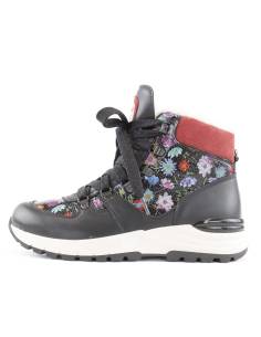 Women's ankle boots in black hydro leather and colored floral upper 2